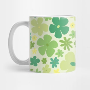 retro green florals, lime green, groovy 60s pattern, 70s flowers, green flowers, girly, for teen girl Mug